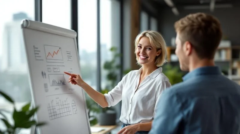 Zwei Personen besprechen Unterlagen in einem modernen Lübecker Büro